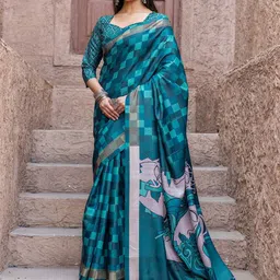 Mitera Silk Blend Block Print Saree-picture-5