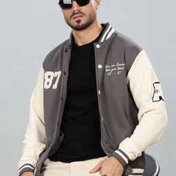 COLOR HUNT Men Typography Varsity Jacket with Embroidered-picture-7
