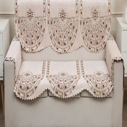 Fashion Throw Beige Striped Jacquard Sofa Cover With Arms-image-6