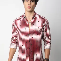 VASTRADO Men Classic Slim Fit Multi Stripes Opaque Striped Casual Shirt-image-29