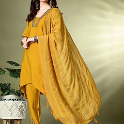 Sangria Regular Thread Work Kurta with Dhoti Pants & Dupatta image 4