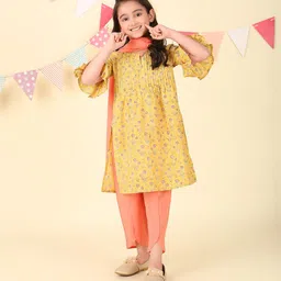 Fabindia Girls Floral Printed Regular Pure Cotton Kurta with Salwar & With Dupatta-image-94
