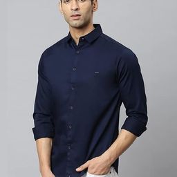 ISUEL FAB Navy Blue Cotton Spread Collar Striped Shirts-image-80
