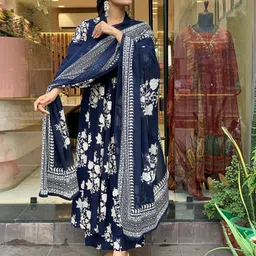 SIJOPA Floral Printed V-Neck Sequinned Pure Cotton Kurta With Palazzos And Dupatta-47