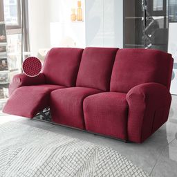 HOKIPO Burgundy 3 Seater 210GSM Thick T-Type Jacquard Recliner Sofa Cover-image-65