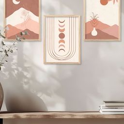 Kotart Brown & Cream-Coloured 3 Pieces Wooden Boho Painting Wall Arts-picture-46