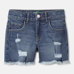 United Colors of Benetton Solid Girls Washed Denim Shorts-image-19