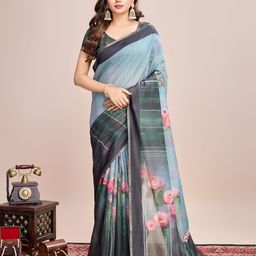 LeeliPeeri Designer Floral Linen Blend Saree-14