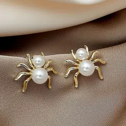 VIEN Stainless Steel Gold-Plated Pearls Beaded Spider Studs-picture-47
