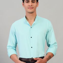 BUSCOTT Band Collar Cotton Formal Shirt-image-95