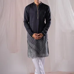 5 Stitch Geometric Printed Mandarin Collar Straight Kurta With Pyjamas-image-2