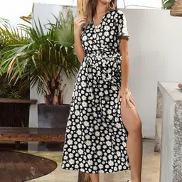 StyleCast Floral Print Flutter Sleeve Wrap Midi Dress-picture-3