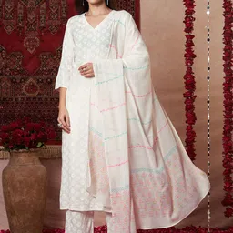 KALINI Floral Printed V-Neck Kurta With Palazzos & Dupatta-image-48