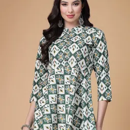 SEVEN FLOWER Print Mandarin Collar Cotton Peplum Top-image-86