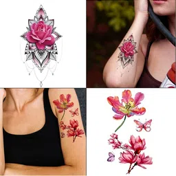 ORDERSHOCK Set Of 2 Flower & Butterfly Flower Waterproof Temporary Tattoo Stickers-picture-14