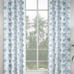 GM Blue & White 2 Pieces Floral Printed Room Darkening Door Curtain-image-70