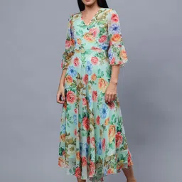 Frolic Rolic Women Floral Printed Flared Sleeve Maxi Dress-image-64