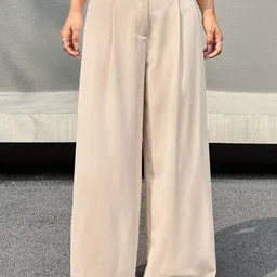AAHWAN Women Relaxed Loose Fit High-Rise Wide Leg Trousers-image-21