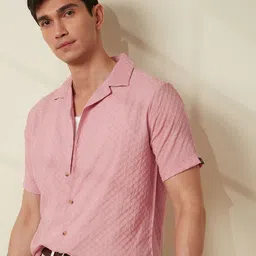 WROGN Men Comfort Cuban Collar Textured Cotton Casual Shirt-image-90