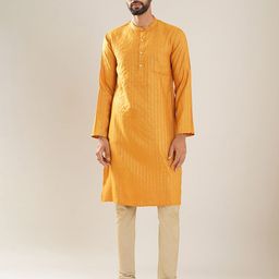 JAYPORE Striped Band Collar Straight Kurta-image-33