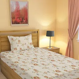IVAZA Cream-Coloured Geometric 260 TC Single Bedsheet with 1 Pillow Covers-image-93