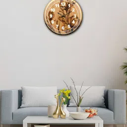 OLIVE TREE Wooden Wall Clock Brown & Black Printed Round Contemporary Wall Clock-image-31
