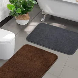 Saral Home 2Pcs Brown & Grey Microfibre 550 GSM Anti-Skid Bath Rugs-12