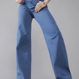 DOLCE CRUDO Women Wide Leg High-Rise Slash Knee Stretchable Jeans-picture-9