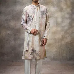Rivaar By Rocky Star Floral Printed Mandarin Collar Kurta With Pyjamas & Dupatta-image-52
