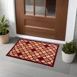 Kuber Industries Maroon & Beige Hexagon Rectangular Anti-Skid Doormats image 2