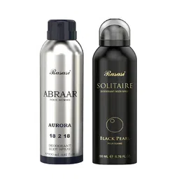 Rasasi Set Of 2 Abraar Aurora & Solitaire Black Peral Deodorant Body Spray - 200ml Each image 1