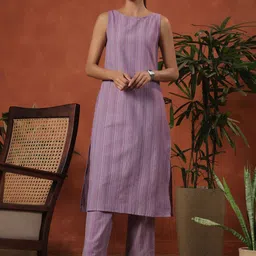 anayna Striped Round Neck Pure Cotton Kurta with Trousers-picture-37