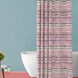ArtzFolio White & Pink Printed Waterproof Shower Curtain-15