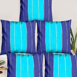 Blue Grass Blue & Navy Blue 5 Pieces Striped Silk Square Cushion Covers-image-65