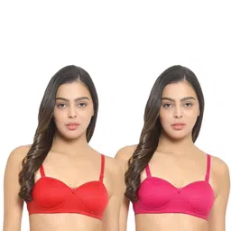 Women Cotton Red,Pink Padded Non-Wired Lingerie Bra Sport wear Gym Crop Tank Top-49