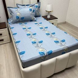 Pure Decor Blue & White Floral Single Bedsheet with 2 Pillow Covers-image-85