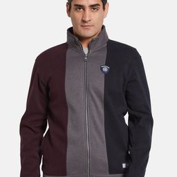 Octave Men Colourblocked Mock Collar Front-Open Sweatshirt-picture-11