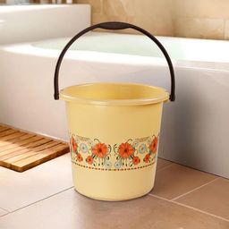 Kuber Industries Cream-Coloured & Orange Floral Printed Lightweight Bucket 18 L-99