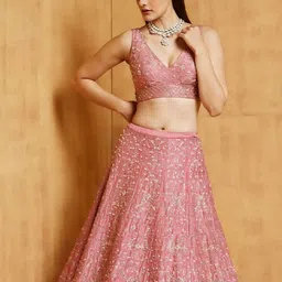 ODETTE Embroidered Thread Work Semi-Stitched Lehenga & Unstitched Blouse With Dupatta image 2