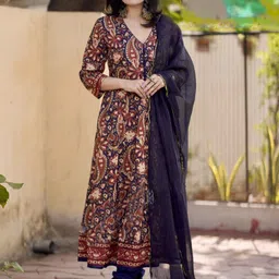 KALINI Women Floral Printed Regular Anarkali Kurta with Trousers & With Dupatta-11