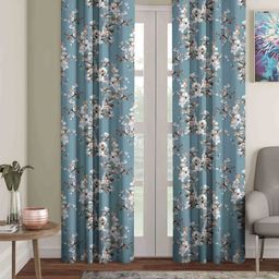 Aura Teal & Grey 2 Pieces Floral Printed Black Out Door Curtain-38