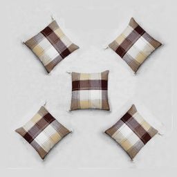 Blue Grass Yellow & Brown 5 Pieces Geometric Printed Cotton Square Cushion Covers-image-84