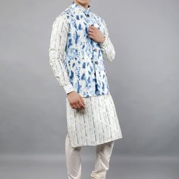 Manish Creations Abstract Printed Mandarin Collar Kurta With Churidar And Nehru Jacket image 3