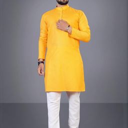 Attigo Yellow Cotton Blend Kurta Sets-image-7