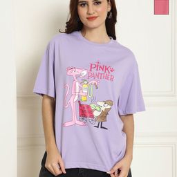 Metronaut Women Pack of 2 Pink Panther Typography Printed Cotton Oversized T-shirts-image-23
