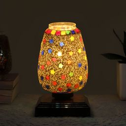 Aura White & Red Textured Glass Bell Shaped Table Lamp With Base-picture-41