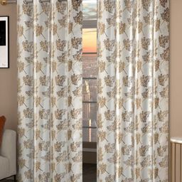 Aura White & Beige 2 Pieces Floral Printed Long Door Curtains-image-59