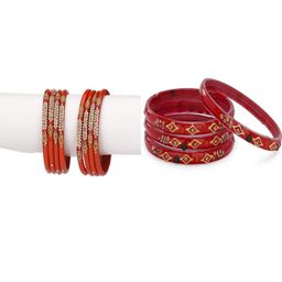 SOMIL Set Of 12 Red Alloy Bangles-picture-31