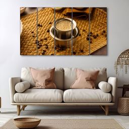 The Castle Decor Brown & Silver Toned 5 Pieces Tea Printed Wall Art-image-64