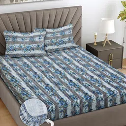 FABINALIV Grey & White Floral 300 TC King Bedsheet with 2 Pillow Covers-image-44
